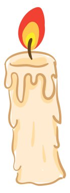 Renk vektör renk çizim veya illüstrasyon beyaz bir yanan tek mum