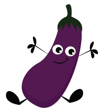 Bacaklar ve kollar vektör renk çizim veya illüstrasyon ile bir gülen bir patlıcan bir karikatür