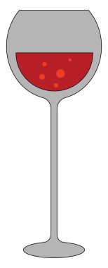 Lezzetli kırmızı şarap vektör renk çizim veya illüstrasyon ile dolu bir cam