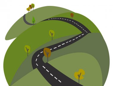 Her iki tarafta vektör renk çizim veya illüstrasyon güzel yeşil çalılar ile uzun bir germe yol
