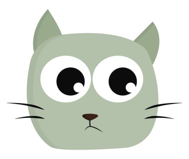 Iki büyük gözleri vektör renk çizim veya illüstrasyon ile üzgün bir beyaz kedi