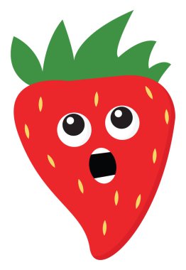 Ağzı açık vektör renk çizim veya illüstrasyon ile şok bir çilek