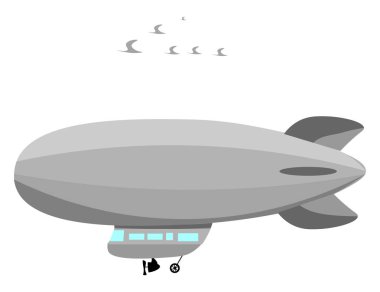 Beyaz renkli bir zeplin kaldırma ve ağır yük yükleri vektör renk çizim veya illüstrasyon taşıma için kullanılan birkaç birdsairships ile birlikte uçar