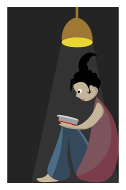 Bir kitap vektör veya renk illüstrasyon okuma bir kız portresi