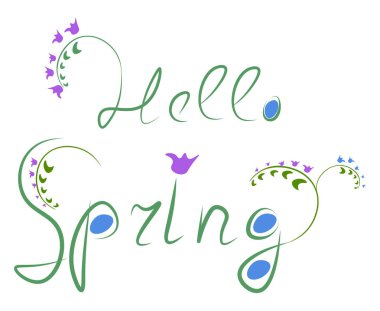 Hello Spring kelimesi renkli çizim vektörü veya rengiyle yazılmıştır 