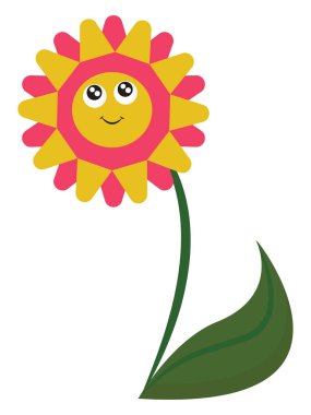 Gülümseyen kırmızı ve sarı çiçek vektörü veya renk illus clipart