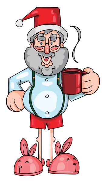 Zabawna Kreskówka Mężczyzny Czapką Filiżanką Gorącej Herbaty Sobie Buty Królik — Wektor stockowy