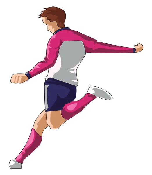 Cartoon Small Boy Pink Blue Dress Who Playing Foot Ball — Stock Vector