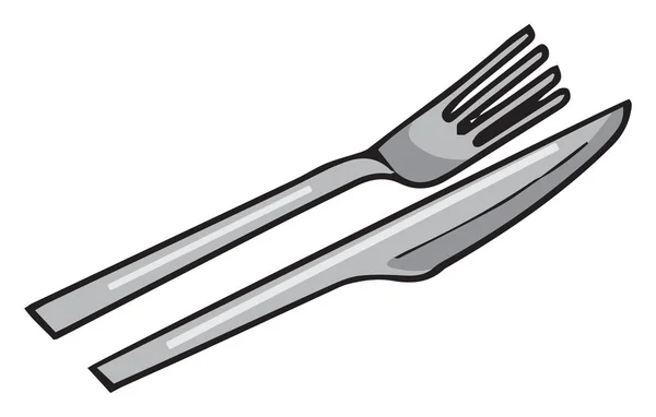 Ein Paar Silberne Gabel Und Messer Vektor Farbzeichnung Oder Illustration — Stockvektor