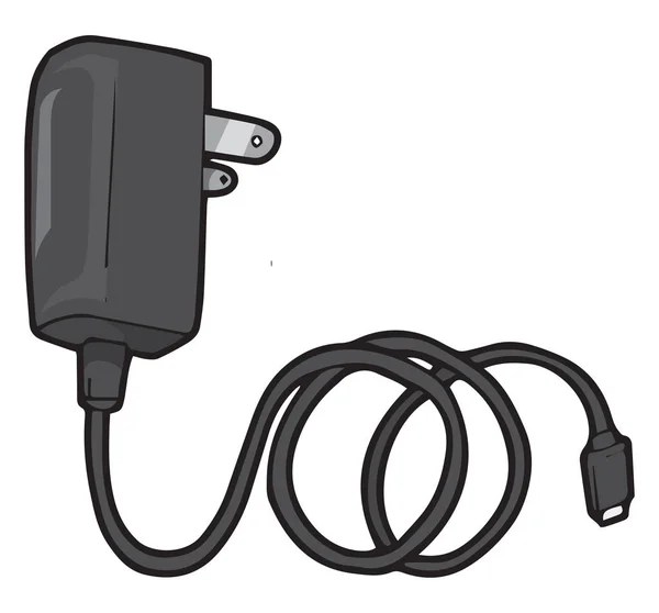 Cargador Móvil Color Negro Con Cable Largo Para Conectarse Dibujo — Vector de stock