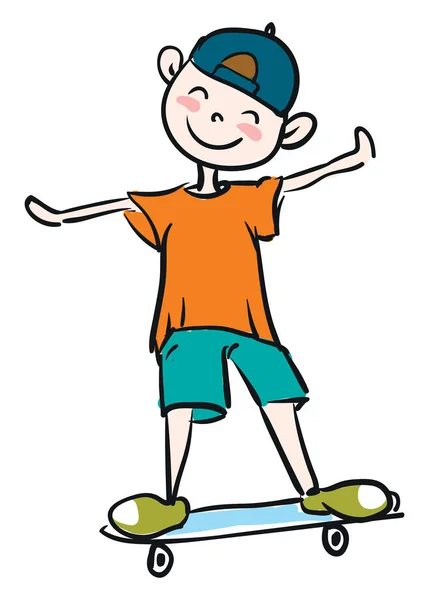 Kleine Jongen Leren Hoe Rijden Skateboard Vector Illustratie — Stockvector