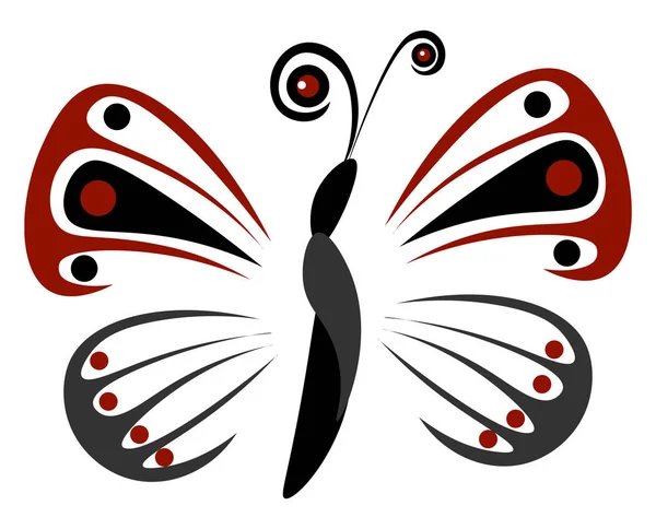 Motyl Czerwonym Skrzydłach Białe Tło — Wektor stockowy