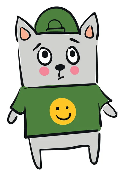 緑のTシャツの灰色の猫 — ストックベクタ