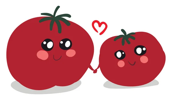 Dois Tomates Amor Ilustração Vetor Fundo Branco — Vetor de Stock