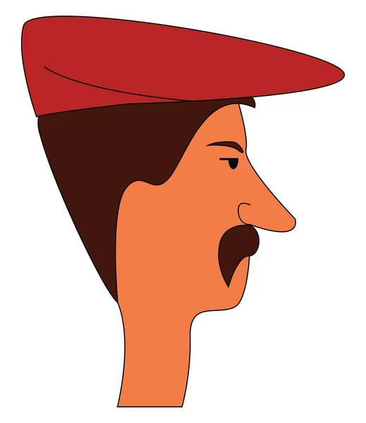Άνθρωπος Φορώντας Κόκκινο Καπέλο Μουστάκια Εικόνα Διάνυσμα Λευκό Φόντο — Διανυσματικό Αρχείο