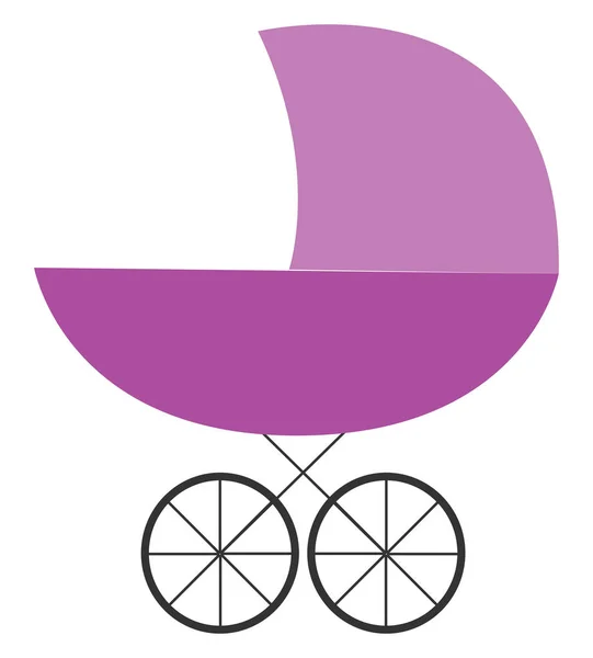 紫色婴儿车 带有带辐条的车轮连接到矢量彩色绘图或插图 — 图库矢量图片