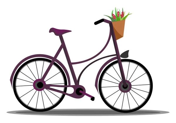Ein Sauberes Fahrrad Mit Einem Korb Darin Gefüllt Mit Blumen — Stockvektor