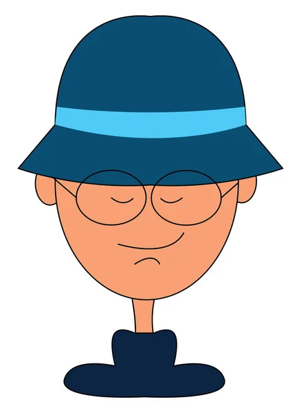 Homme Avec Des Spécifications Les Yeux Fermés Portant Chapeau Bleu — Image vectorielle