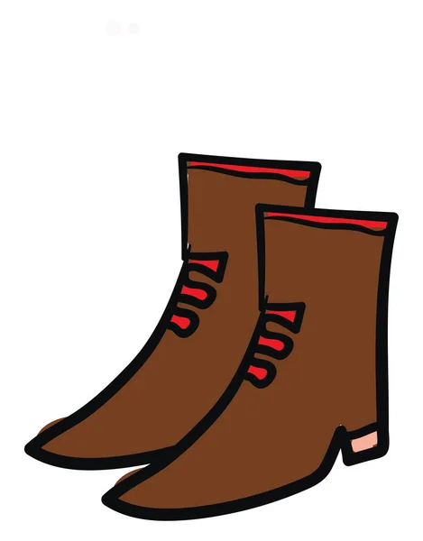 Pair Brown Boots Red Lace Vector Color Drawing Illustration — Stock Vector