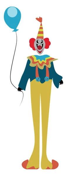 Buffo Clown Vestito Coloratamente Con Palloncino Nella Sua Mano Vettoriale — Vettoriale Stock