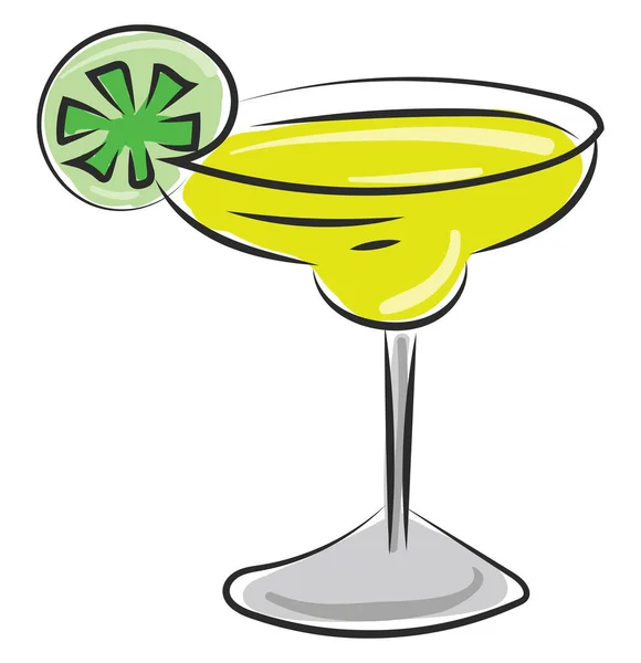 Een Glas Verse Cocktail Met Een Stukje Citroen Vector Kleur — Stockvector