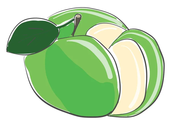 Morceau Coupe Délicieux Vert Pomme Vecteur Couleur Dessin Illustration — Image vectorielle
