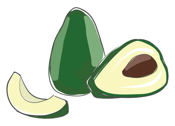 Avocado Completo Tagliato Pezzi Consumo Disegno Colori Vettoriale Illustrazione — Vettoriale Stock