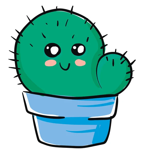 Cactus Verde Lindo Con Dibujo Ilustración Azul Del Color Del — Archivo Imágenes Vectoriales