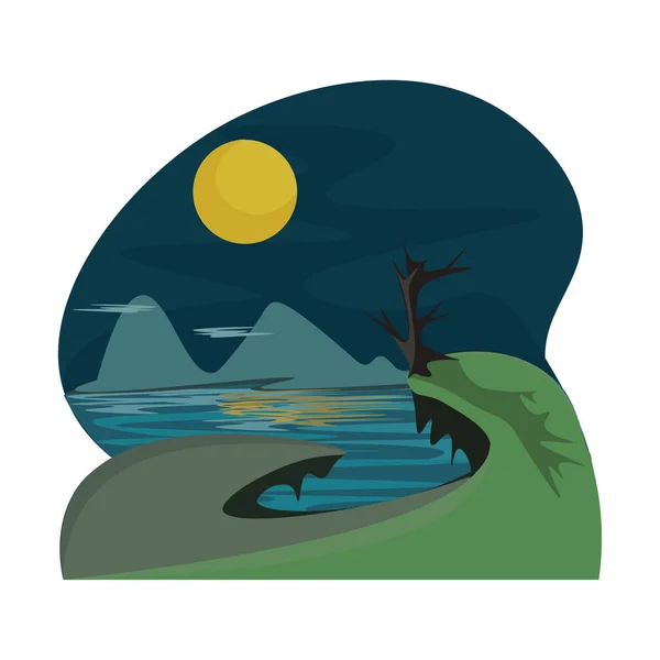 Paysage Sec Avec Vue Sur Montagne Nuit Noire Dessin Illustration — Image vectorielle