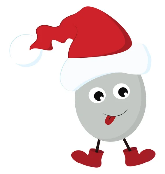 Eine Niedliche Karikatur Eines Eies Mit Einer Weihnachtsmannmütze Lächelnden Gesicht — Stockvektor