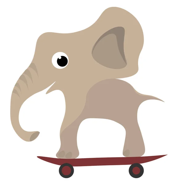 Egy Kis Aranyos Bébi Elefánt Egy Gördeszka Vektor Színes Rajz — Stock Vector