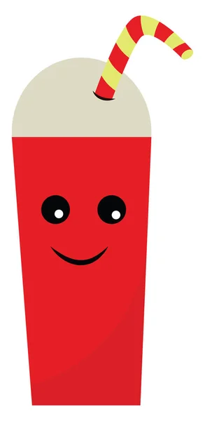 Eine Frische Große Tasse Roter Farbe Mit Stroh Darin Vektorfarbenzeichnung — Stockvektor