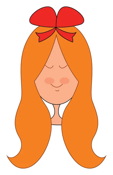 Cute Little Girl Long Hair Red Bow Vector Color Drawing — Stock Vector