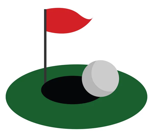 Terrain Golf Vert Avec Drapeau Rouge Une Balle Golf Vecteur — Image vectorielle