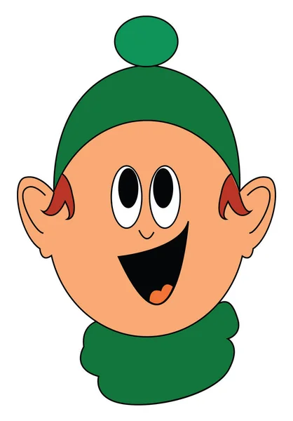 Happy Child Wearing Green Hat Shirt Vector Color Drawing Illustration — Stock Vector