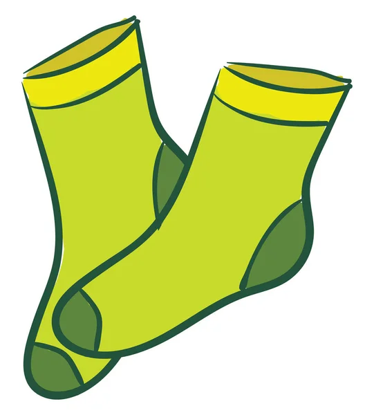 黄色のパッチベクトルカラー描画またはイラストを持つ緑の靴下のペア — ストックベクタ