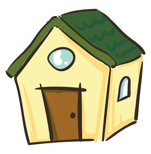 Una Casa Amarilla Con Techo Verde Puertas Marrones Con Ventanas — Vector de stock