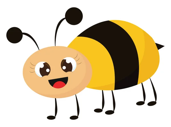 Симпатична Бджола Великими Очима Щасливим Обличчям Векторний Кольоровий Малюнок Або — стоковий вектор