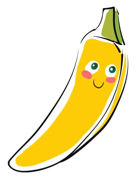 スマイリーベクトルカラー描画やイラストを持つ明るい黄色のバナナの美しいスケッチ — ストックベクタ