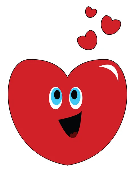 Corazón Rojo Con Una Hermosa Sonrisa Pequeños Corazones Alrededor Vector — Archivo Imágenes Vectoriales