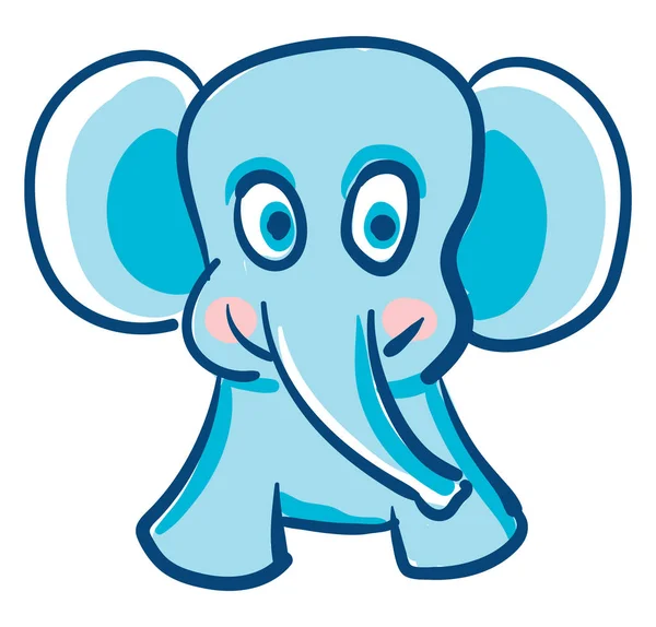 Drawing Small Cute Happy Elephant Blue Color Vector Color Drawing — Stock Vector