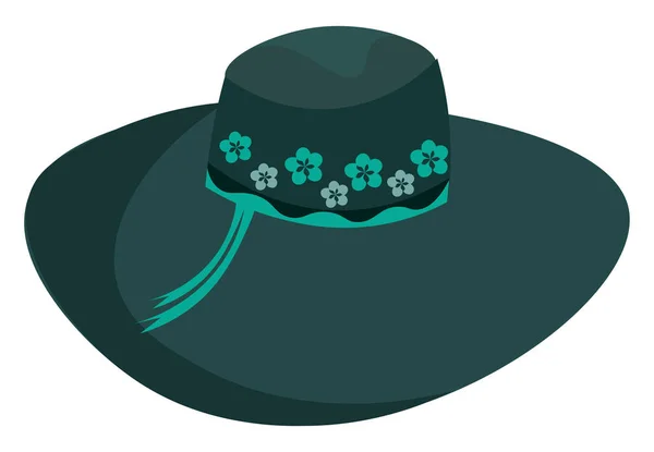 Gran Sombrero Verde Con Diseños Florales Vector Dibujo Color Ilustración — Vector de stock
