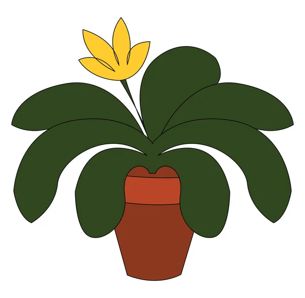 Eine Gut Gewachsene Pflanze Einem Topf Mit Einer Gelben Blumenvektorfarbe — Stockvektor