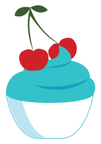 Une Petite Tasse Crème Glacée Bleue Avec Deux Baies Sur — Image vectorielle