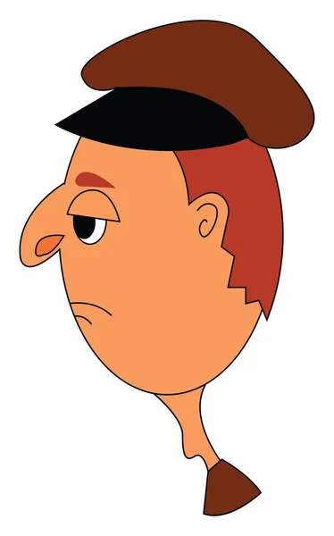 一个有着悲伤的脸和大棕色帽子矢量彩色绘图或插图的人的轮廓 — 图库矢量图片