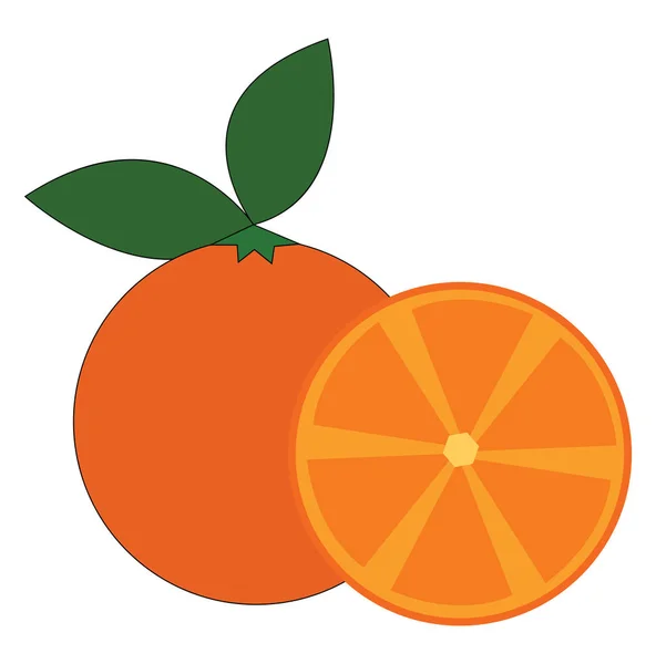 Una Naranja Completa Una Rebanada Naranja Cerca Ella Dibujo Ilustración — Vector de stock