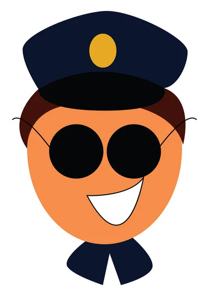 Smart Policeman Blue Hat Black Coolers Vector Color Drawing Illustration — Stock Vector