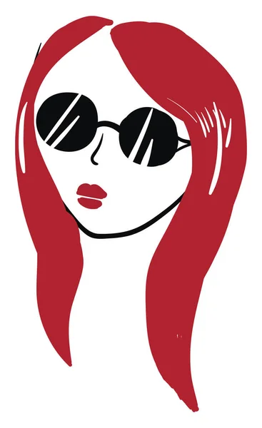 Una Linda Chica Con Pelo Largo Rojo Con Gafas Negras — Vector de stock