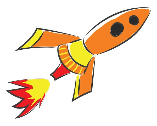 Orange Rocket Flying High Red Hot Flame Vector Color Drawing — Stock Vector