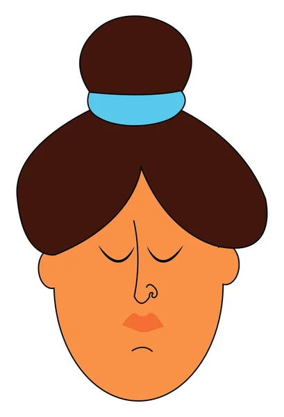 一个悲伤的妇女与不同的发型穿着蓝色发带矢量彩色绘图或插图 — 图库矢量图片